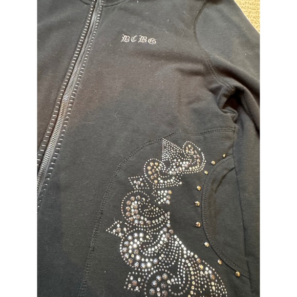 BCBGMAXAZRIA Black Rhinestone Tracksuit Set Jacket Pants Women's XL - Picture 6 of 14